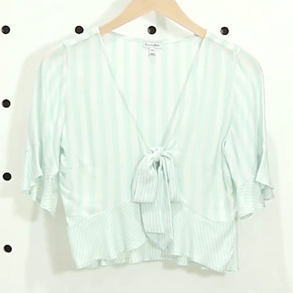 Mint Stripe Tie Front Peplum Top - Picture 4 of 5